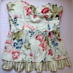 Nanette Lepore Light Green and Pink Asymmetrical Ruffled Peplum Blouse